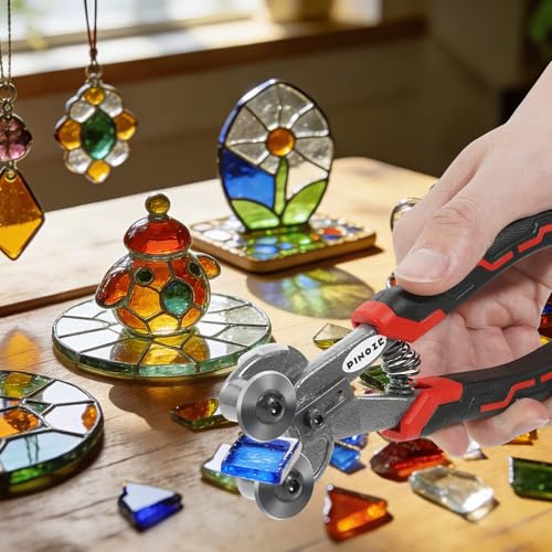 Image of PINOZE 2-Piece Glass Tile Nippers Set - Heavy Duty Wheeled Glass Mosaic Nipper & Hd Ceramic Tile Cutter Pliers with Handle Lock - Shapping Pliers Cutting Tools, Stone, Metal