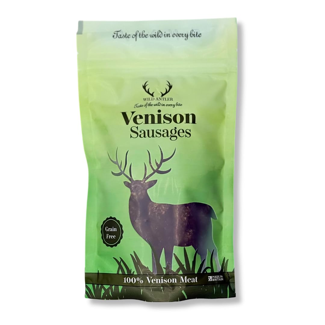 Natural Venison Sausages for Dogs - Air-Dried, Grain & Gluten-Free Dog Treats, Low-Fat, High-Protein Snack for Training, Puppies & Seniors (150g)