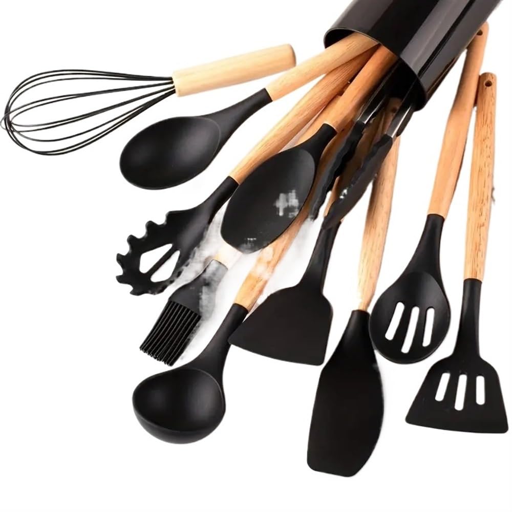 Set 4 Cucchiai In Silicone Con Manico In Legno A Forma Di Cuore: Palette Da Cucina Antiaderenti, Ideali Per Mescolare E Servire