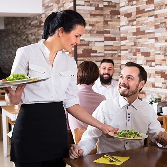 Waist Apron, Black Waiter Waitress Aprons with 2 Pockets Bistro Restaurant Gardening Half Apron for Men and Women