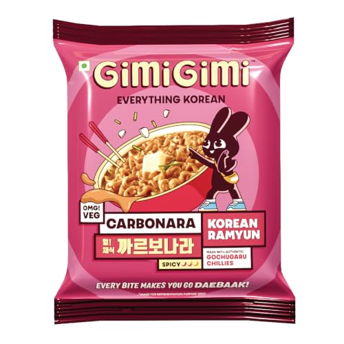 Image of GIMI GIMI - Veg Carbonara, 135g | Veg Korean Ramyun | Authentic Gochugaru Chillies | Thick & Bouncy Noodles