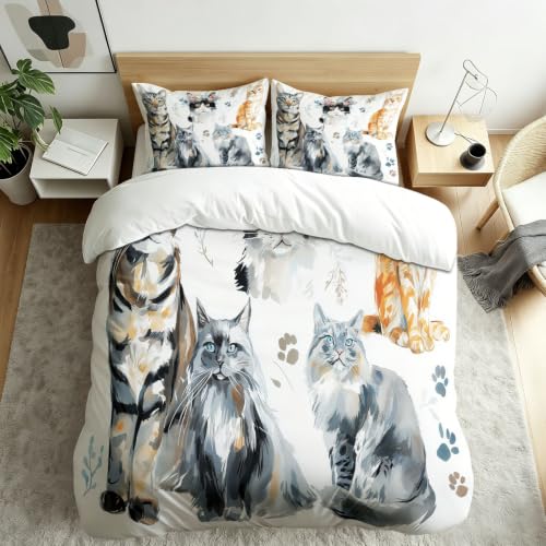 Housse couette 200x200 chat linge de lit double microfibre blanc zippé - 2