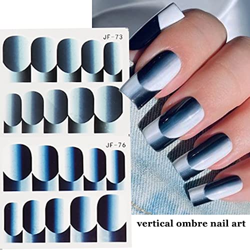 French Manicure Nail Stickers 12 Sheets Full Cover Nail Wraps Vertical Ombre Nail Art Water Transfer Decals Set Black White Nail Art Sticker Heart Swirls Wave Nail Watermark Nail Supplies For Salons (Jf073-084 Jf085-096) #TOP2