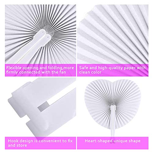 Heart Shaped Paper Fans - 24 Pcs White Wedding Decorations, Hand Fans for Wall Decoration DIY Wedding Favours - Image 3