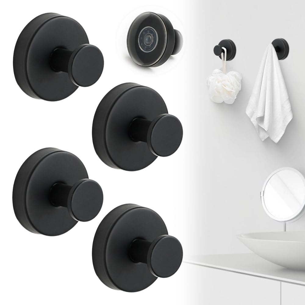Opeximatun Black Stainless Steel Waterproof Suction Cup Towel Hooks
