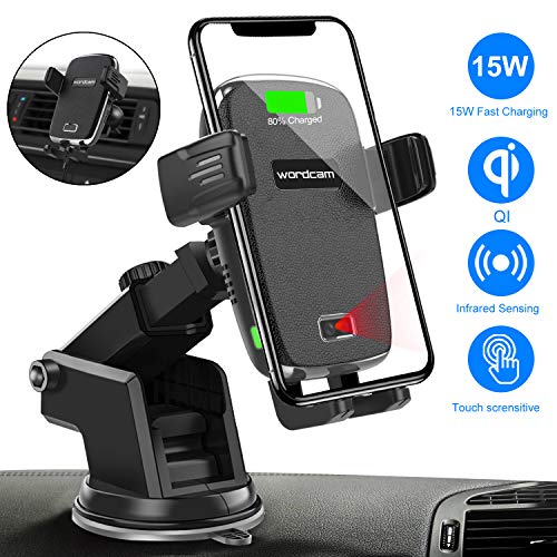 Cargador inalámbrico Coche,Wordcam Auto Clamping 15W / 10W / 7.5W Qi Car Mount Cargador Air Vent Phone Holder Compatible con iPhone 11 Pro XS MAX XR 8 Plus, Samsung S10 S9 S8