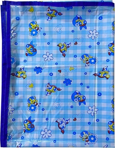 Image of Waterproof PVC Plastic Mattress Protector Double Bed Flat Bedsheet with Elastic for Babies Girls & Boys (Blue PPG)