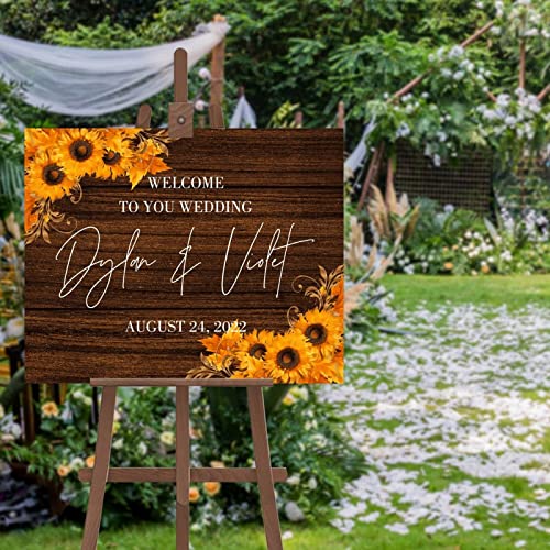 Panneau de mariage en bois tournesol personnalisé 40x50 cm pour décoration d'entrée