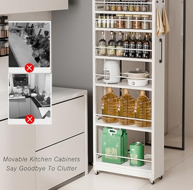 Slim Rolling Storage Cart - Galvanized Steel Space-Saving Floor-Standing Narrow Cabinet for Small Spaces Ideal Next to Fridge (154.5x55x25cm)-8T6hGbjV
