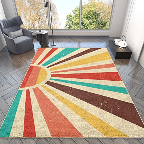 Boho Rainbow Sun Area Rugs Colorful Area Rug Contemporary Floor Carpet Soft Non-Shedding For Living Room Bedroom Decor, 5X8 Feet #TOP1