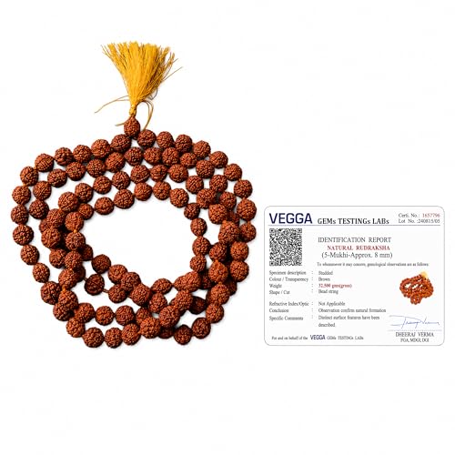 Image of Rudraksha Mala 108 Beads Original | 5 Mukhi Rudraksha | Lab Certified | Panchmukhi Rudraksha | with Certificate | 7-8 mm Beads | Rudraksha Mala Original