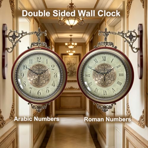 Image of Homestia Double Sided Wall Clock Vintage Style Silent Non-Ticking Clock