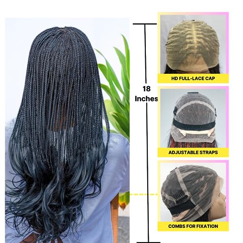 Wow Braids 18" Full 360 Hd Transparent Lace Front Knotless Braided French Curl Wig With Baby Hair And Curly Tips - Synthetic Hand-Made Box Braids Wig For Black Women #TOP4