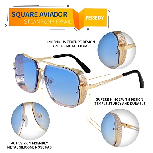 Image of FEISEDY Sunglasses Mens Women Vintage Pilot Square Trendy Metal Steampunk Fishing Driving Sun Glasses B2894