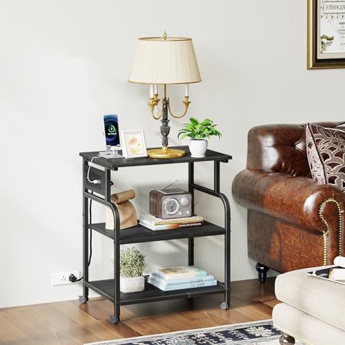 Image of YAOHUOO 3 Tier Large Printer Stand with Power Outlet /Adjustable Shelf