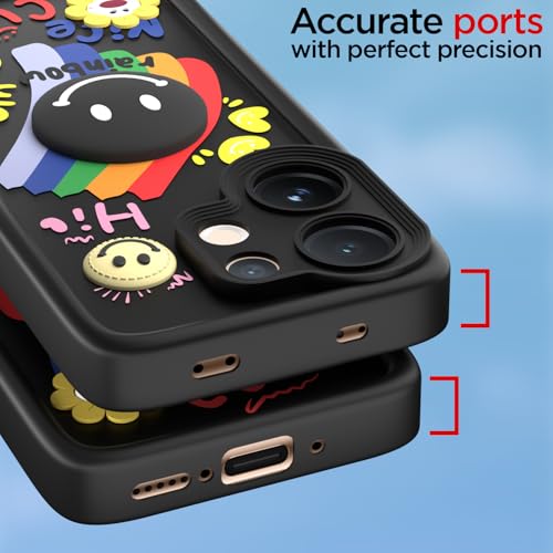 Image of Pikkme Back Cover for Vivo V60 5G / Vivo T4 Pro 5G | Soft Silicone| Cute Rainbow Smile & 3D Cartoon Flower Design | Shockproof Raised Camera Protection Bumper Case (Black)