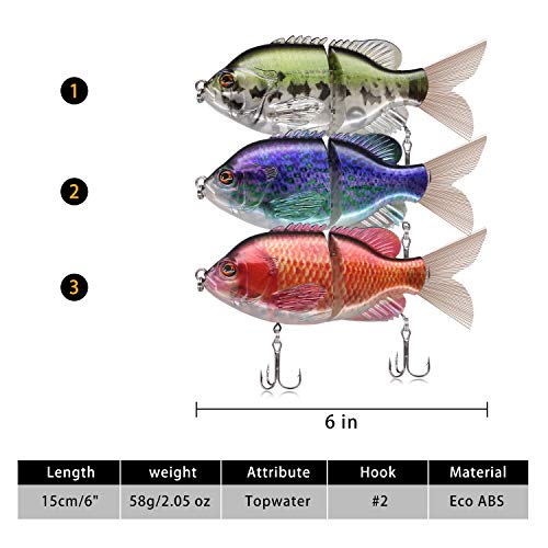 TRUSCEND Fishing Lures 6'' Metal Jointed Swimbait Transparent Topwater Life-Like Floating Sunfish bass Trout Hard Lures - Thumbnail 2