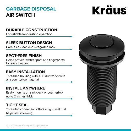 KRAUS Garbage Disposal Air Switch Kit in Matte Black with Push Button, AC Adapter, Power Cord, and Air Tube Included, KWDA-100MB - image 4