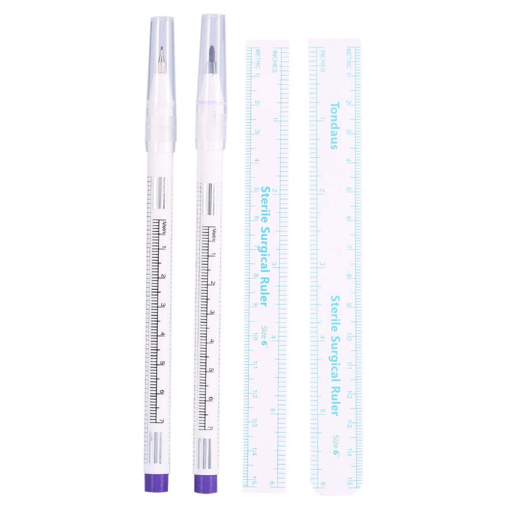 Marcador de piel Tattoo Marker 2Pcs/Set 2Types Quirúrgico Tattoo Piercing Skin Marker Posicionamiento Body Art Pen con reglas(Difícil de limpiar)