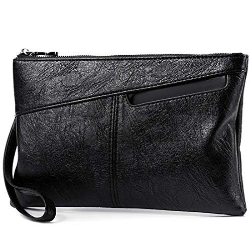 LAIFEKE Bolso De Mano De Cuero PU Suave Para Hombre Bolso De Mano De Negocios Con Cremallera De Gran Capacidad (Negro, Talla mediana) Cover