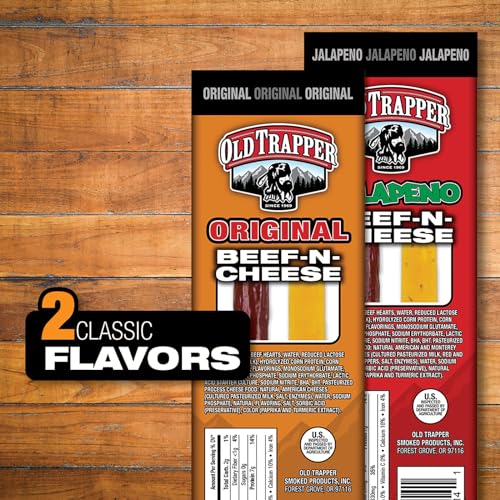 Image of Old Trapper Beef-N-Cheese, Original 1.3-Ounce Individual Package, Savory Beef Stick and American Cheese Snack Pack, Great Snack for Lunch Boxes or Between Meals (Pack of 14)