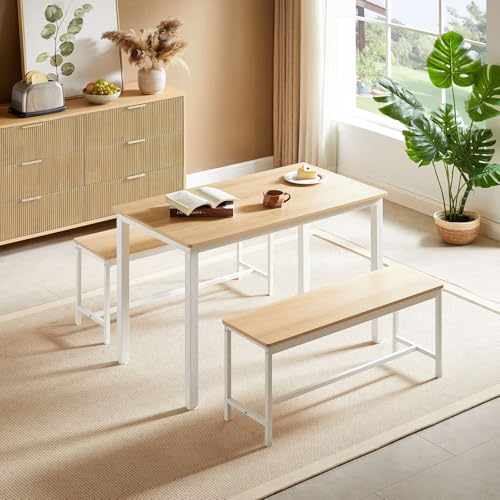 EURHCIO Table à Manger Moderne avec 2 Banc,Ensemble Table et Chaises 4 Personnes,Style...