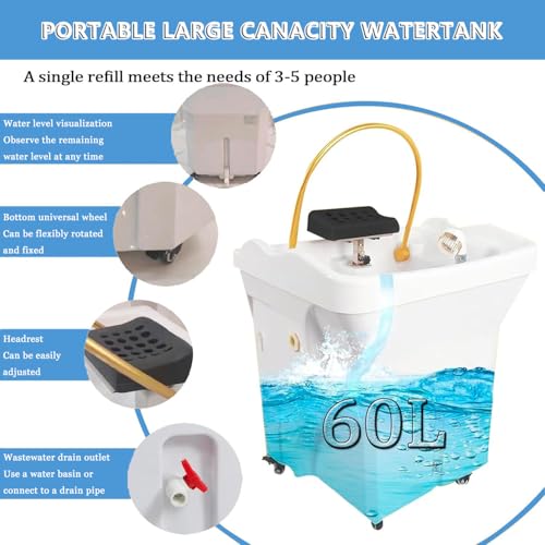 Equipo De SPA Portátil con Cabezal Termostático Y Circulación De Agua para Lavabo De Salón, Depósito De Agua De 60 L, Diseño De Arco De 180°, Color Negro (Sin Fumigación).