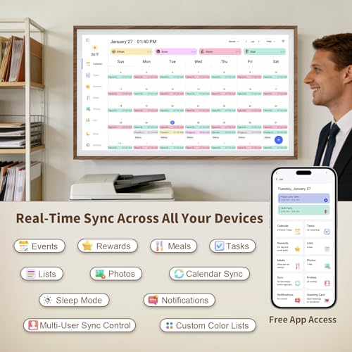 Image of 32 Inch Digital Calendar Chore Chart with Touchscreen - Full HD Interactive Display, Wall & Desk Mountable Family Planner, to-Do List & Meal Planner, Digital Picture Frame Gifts for Women Mom