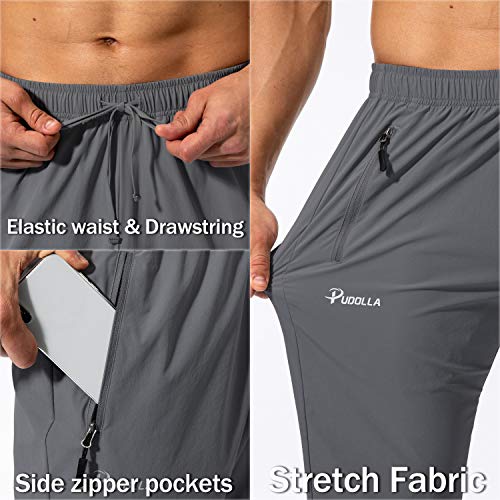 Pudolla Calça masculina atlética de treino com cintura elástica para corrida e bolsos com zíper, Cin