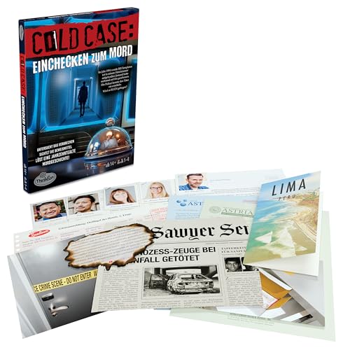 ThinkFun - 76677 - Cold Case: Einchecken zum Mord. Der Krimi im eigenen Heim. was ist passiert? EIN kniffliges Rätselspiel für Einzelpersonen oder Gruppen, empfohlen ab 14 Jahren