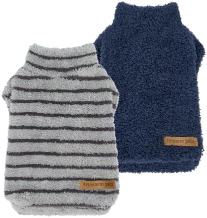 Fitwarm 2 Pack Striped Fleece Dog Sweater, Warm Winter Dog Clothe...