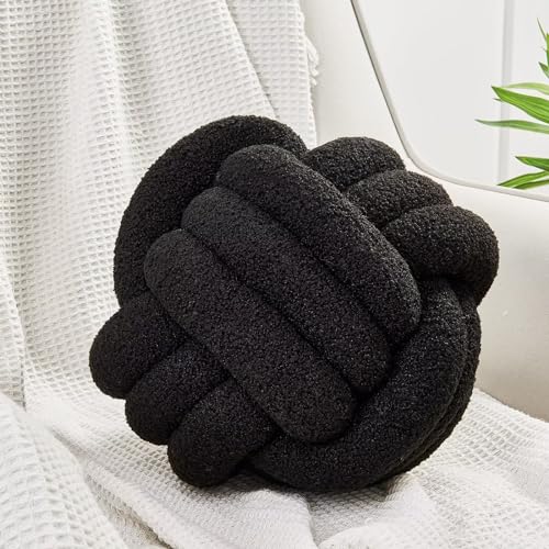 Image of Uvvyui Knot Pillow Ball, Soft Home Decorative Pillows, Round Throw Pillow, Handmade Knotted Plush Pillow, Round Boucle Pillow Cushion (8.6 Inches Black)