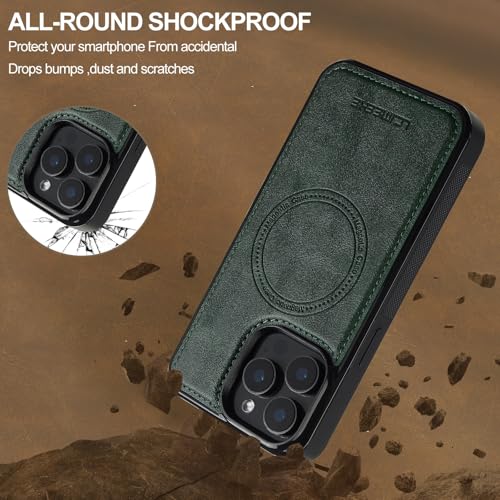 Coque magnétique iPhone 15 Pro Max portefeuille résistant aux chocs vert - 2
