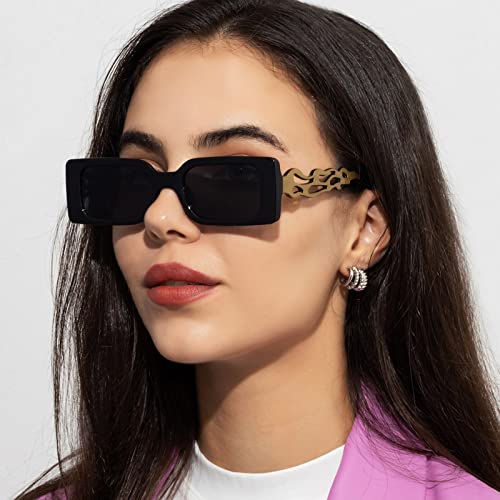 Lunettes de soleil rectangle vintage femmes rétro doré UV400 - 2