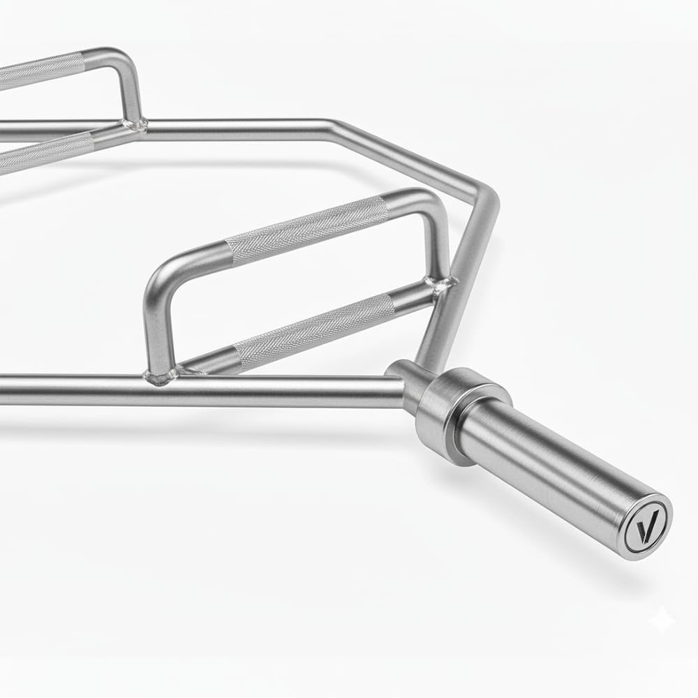 Barra Hexagonal Cromada para Peso Muerto - Trap Bar de 1,42m con Agarre Antideslizante y Pivotes de 50mm para Discos Olímpicos - Ideal para Ejercicio Equilibrado de Zona Lumbar y Rodillas