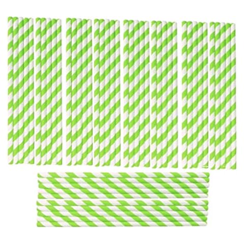Paper Crafting Straws | Pack of 50 | Green & White Striped Cover