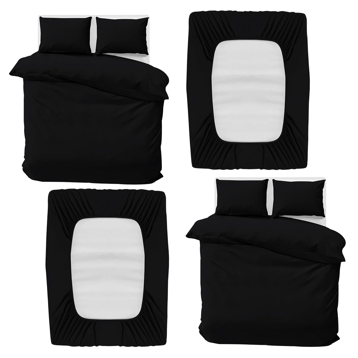 MOONLIGHT20015 Double Bedding Set 4 Piece Duvet Cover Fitted Sheet with Pillow cases Soft Brushed Microfiber Duvet Cover sets Black (Pack of 2) — image 1