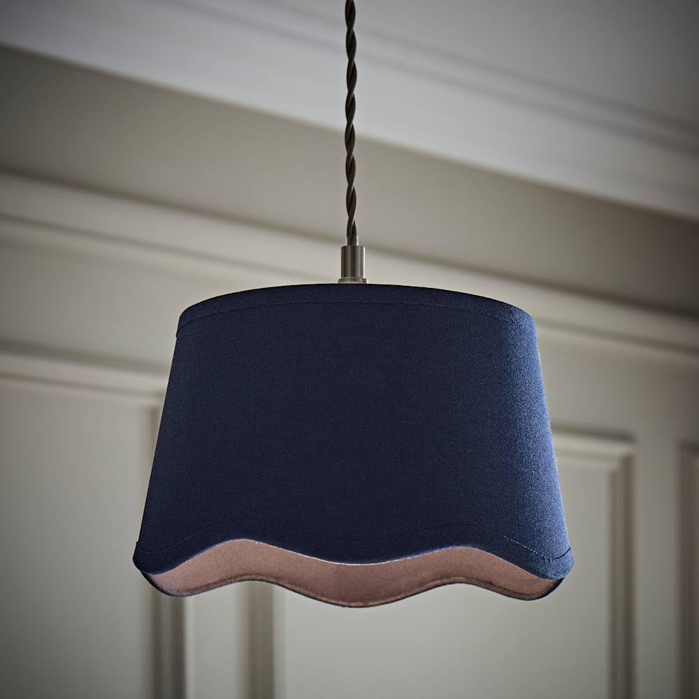 Valuelights Mabel Small Navy Scallop Edge Linen Lamp Shade And Bulb (D)25Cm from B&Q