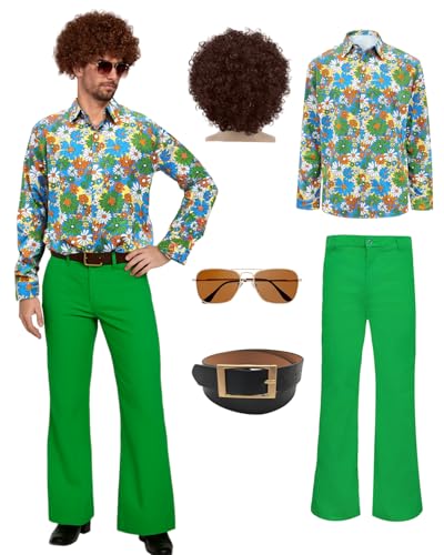 Costume disco des années 70 pour homme avec chemise retro et pantalon évasé vintage