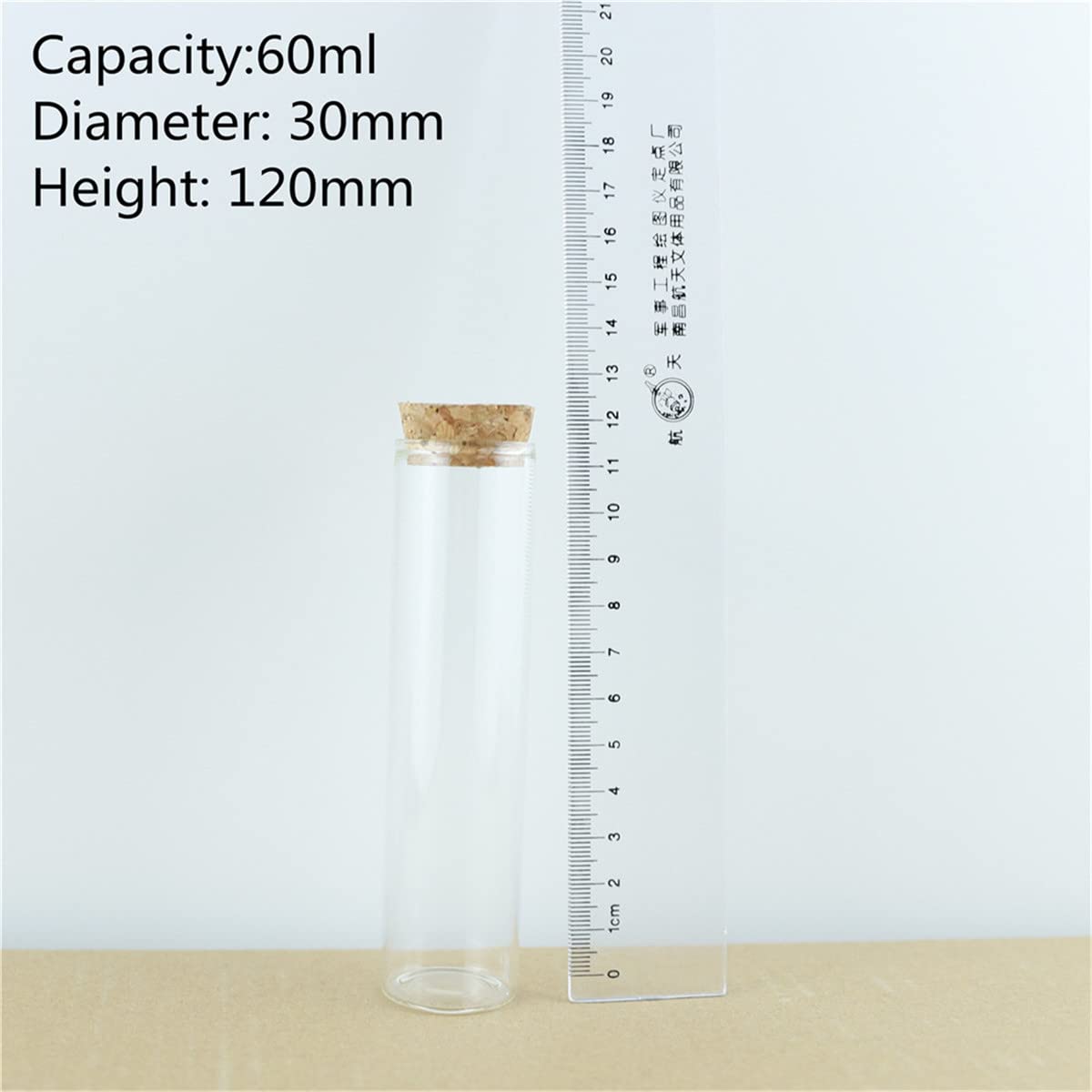 Szklane probówki z pokrywkami, Opakowanie 24 butelek szklanych 30 x 120 mm, 60 ml, z korkiem