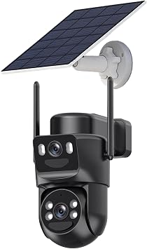 BEENOCAM Dual Lens Solar Security Cameras Wireless Outdoor, 360 PTZ Home Security System with Color Night Vision/Motion Detection/Spotlight Alarm/2.4G & 5G WiFi