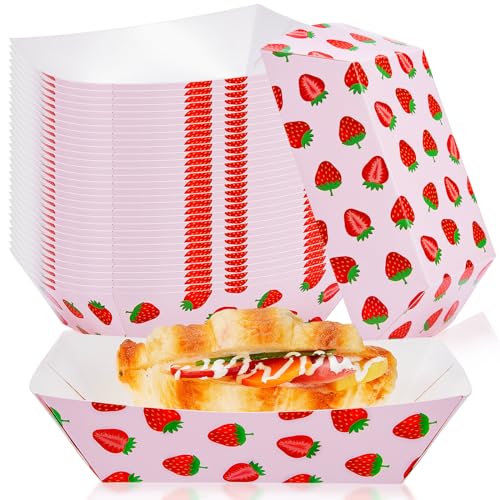 Jingmore 50 Pcs Strawberry Paper Plates Disposable 1 lb Food Tray