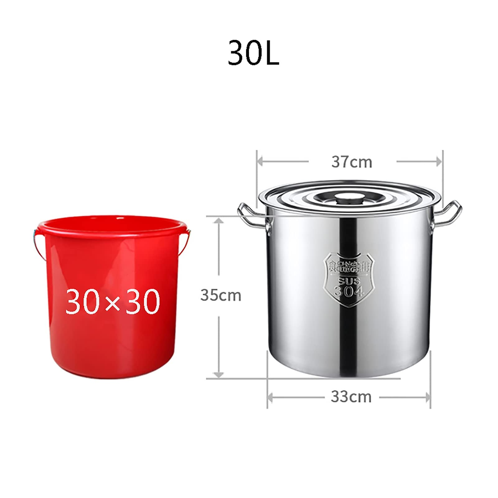 Olla con Tapa de Acero Inoxidable, ollas Grandes y Profundas de Acero Inoxidable para inducción, Cacerola para cocinar(37 * 35cm(30L))