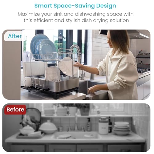 Image of Home Zone Living Dish Drying Rack for Kitchen Counter with 2-Tiers