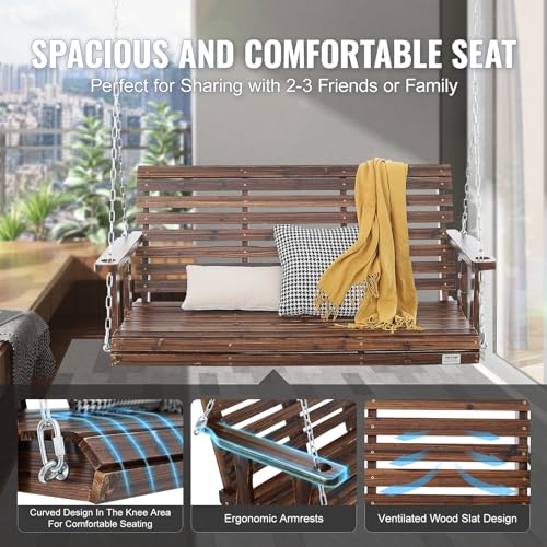 VEVOR Hollywoodschaukel Zedernholz, 1370x710x600mm, Terrassenschaukel für Hof und Garten, verbesserte Tragkraft von ca. 400 kg, robuste Schaukelstuhlbank mit Aufhängeketten für den Außenbereich, Braun