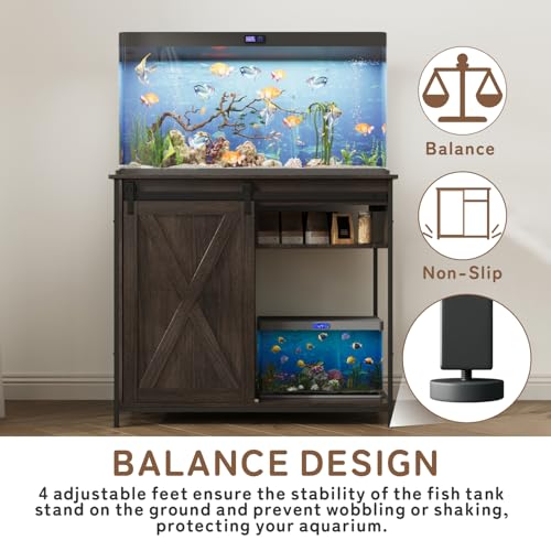 Image of 40-50 Gal Fish Tank Stand with Cabinet Storage, Power Outlet, Brown