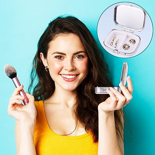 WLLHYF Pillendoosje 2 vakken met spiegel draagbare kleine tablettendoos retro bloemen pillen-organizer voor vitamine visolie pillen tassen portemonnees reizen - Afbeelding 4