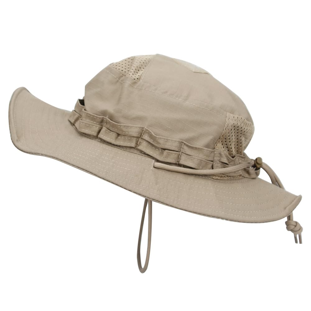 OAREA Camo Boonie Hat Sunscreen Bucket Hat Men's Outdoor Hiking Hunting Fishing Windproof Fisherman's Hat(Khaki)