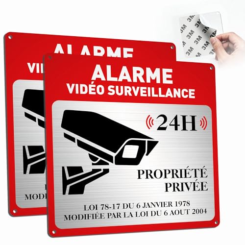 ZIENZENGYA 2 Pièces Alarme Vidéo Surveillance en Aluminium, 15x15cm Panneau Propriété Privée Panneau Camera Surveillance, Autocollant Alarme Maison...