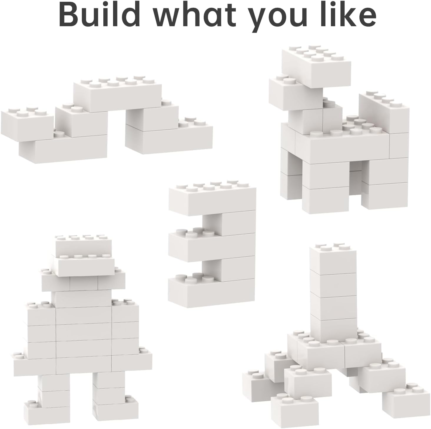 100 Piece Bulk 2x4 Building Bricks, Compatible with Lego, Flat White Bricks